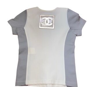 Chanel Gray and White Short Sleeve Tee with Logo
